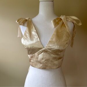 Nasty Gal Cream Satin Ribbon Bow Tie Corset Crop Top